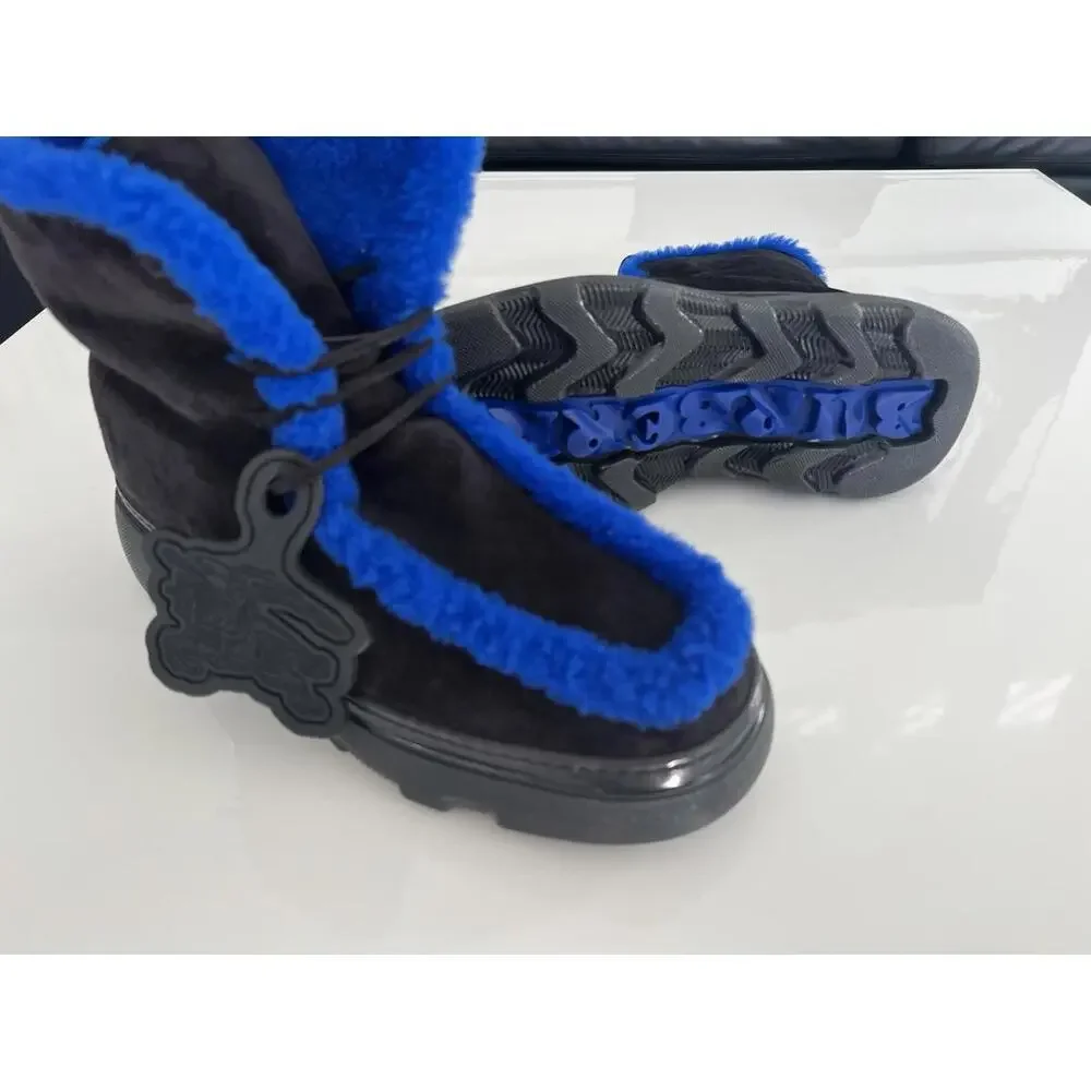 $1550 Burberry Mens Creeper Shearling Black Blue Winter Boots Size 42 /US 9 - Picture 8 of 16